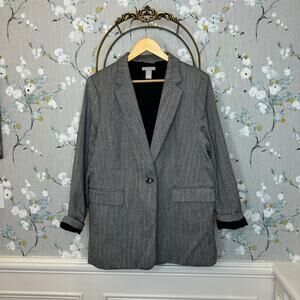 H&M Black and White Herringbone Oversized Blazer - Size Large